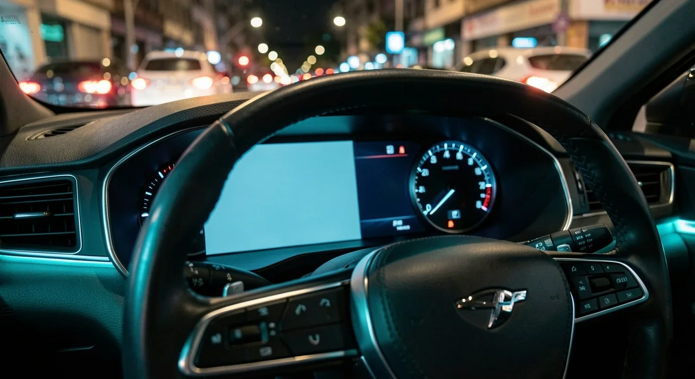 Interioro de un vehiculo de la flota Zelionravis con panel iluminado