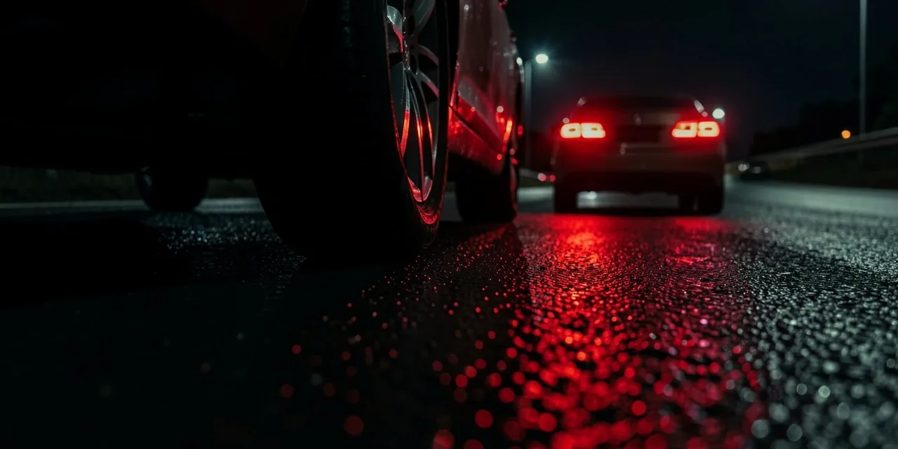 Detalle de un vehículo Zelionravis en una ruta nocturna