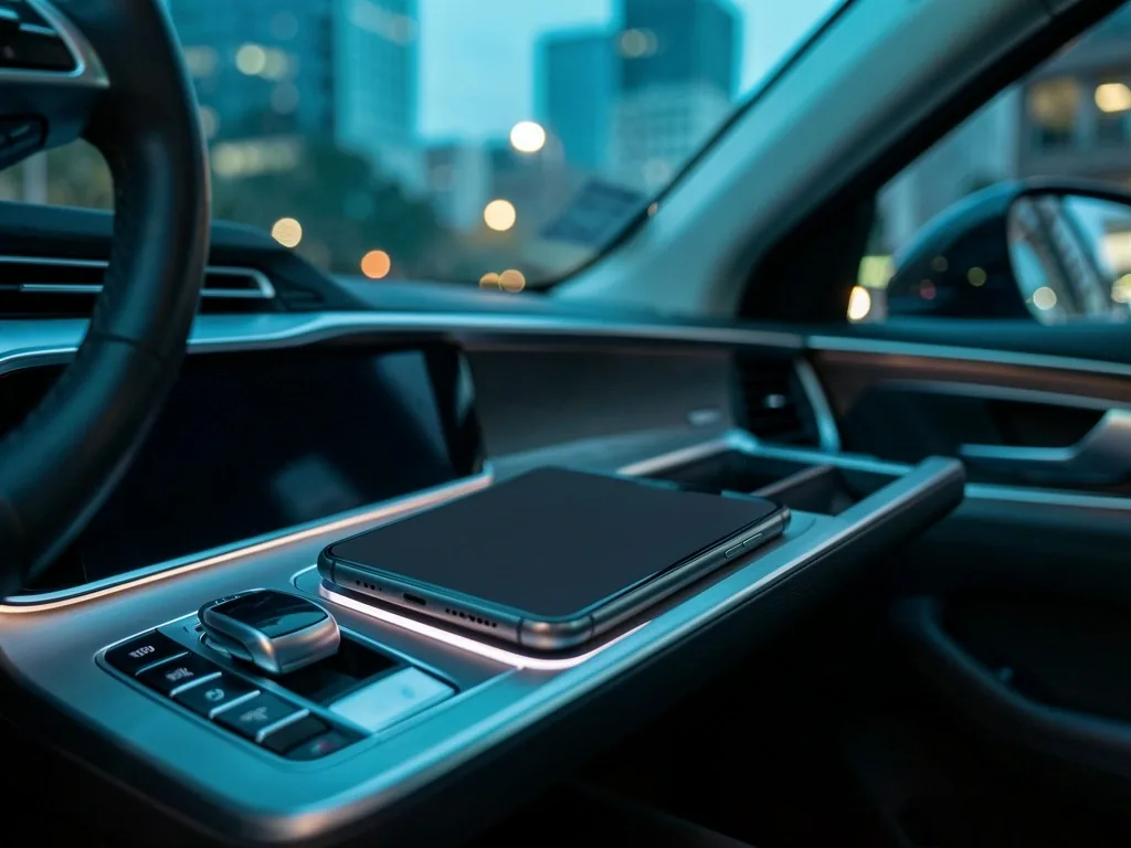 Teléfono sobre consola central de auto