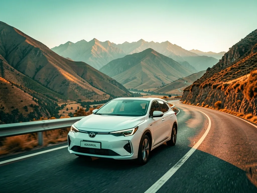 Automóvil en ruta argentina al amanecer